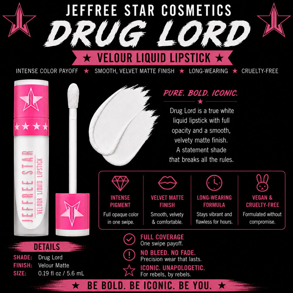 Jeffree Star Drug Lord Velour Liquid Lipstick True White 0.19 fl oz NIB